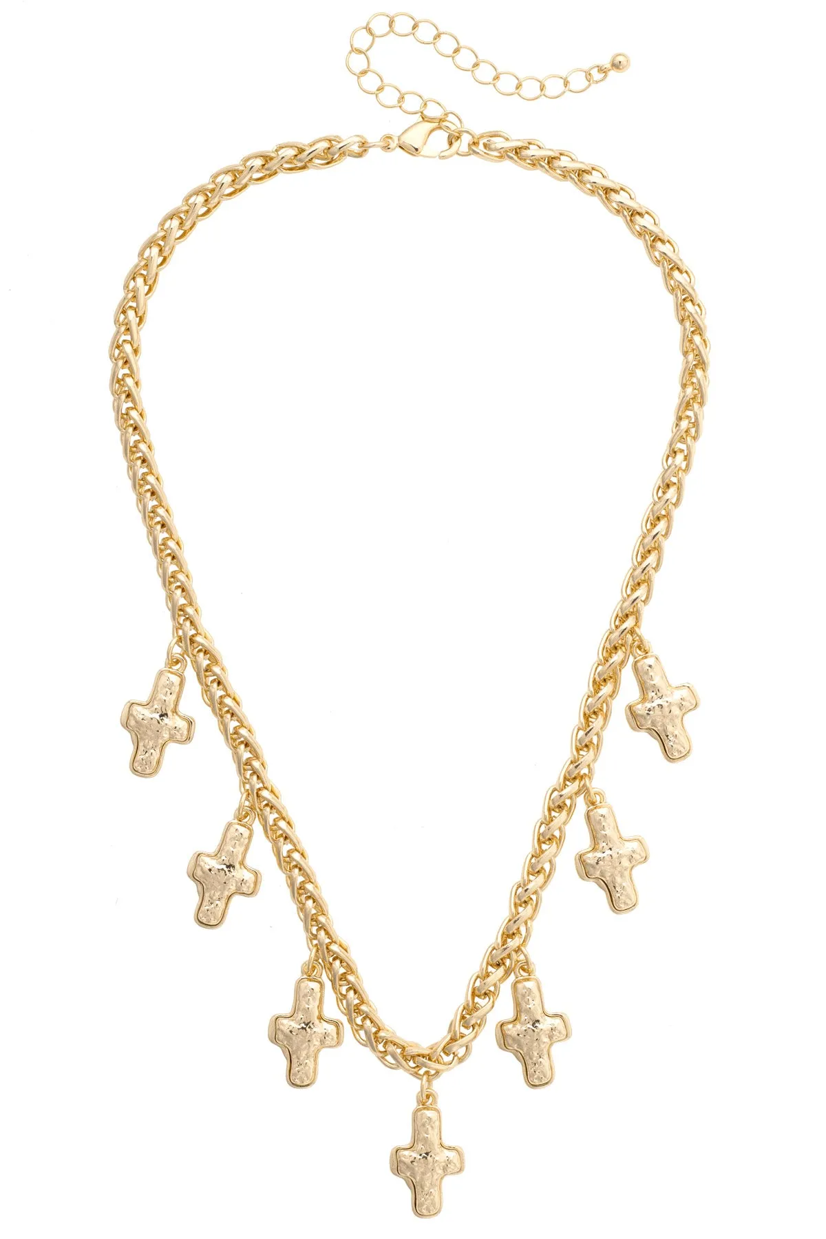 Demi Hammered Cross Drop Chain Necklace in Shiny Gold sold by Canvas Style