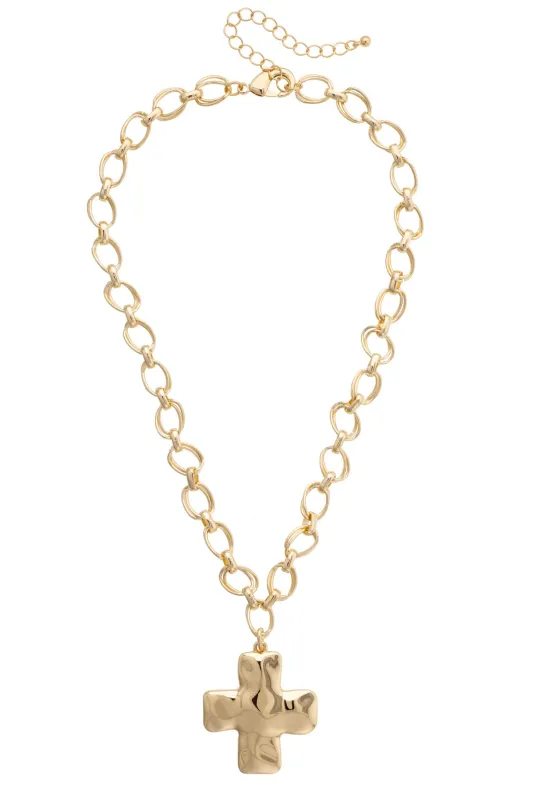 Elise Hammered Cross Cable Chain Necklace in Shiny Gold made by Canvas Style