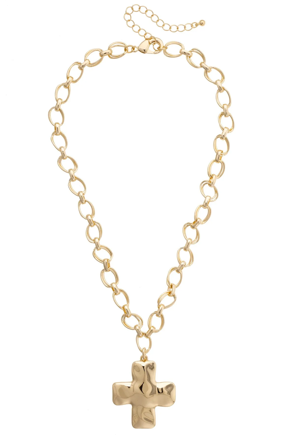 Elise Hammered Cross Cable Chain Necklace in Shiny Gold sold by Canvas Style