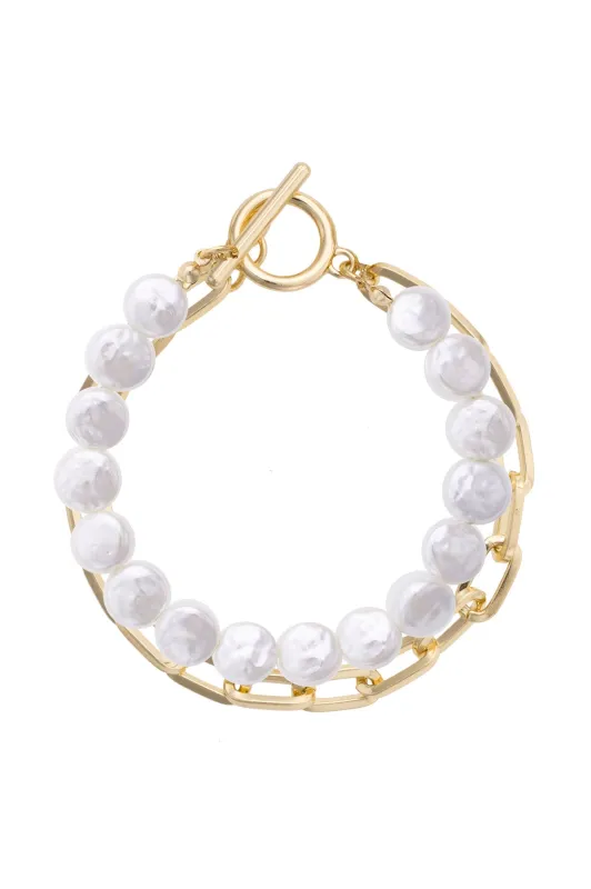 Coco Layered Pearl Toggle Bracelet in Shiny Gold made by Canvas Style