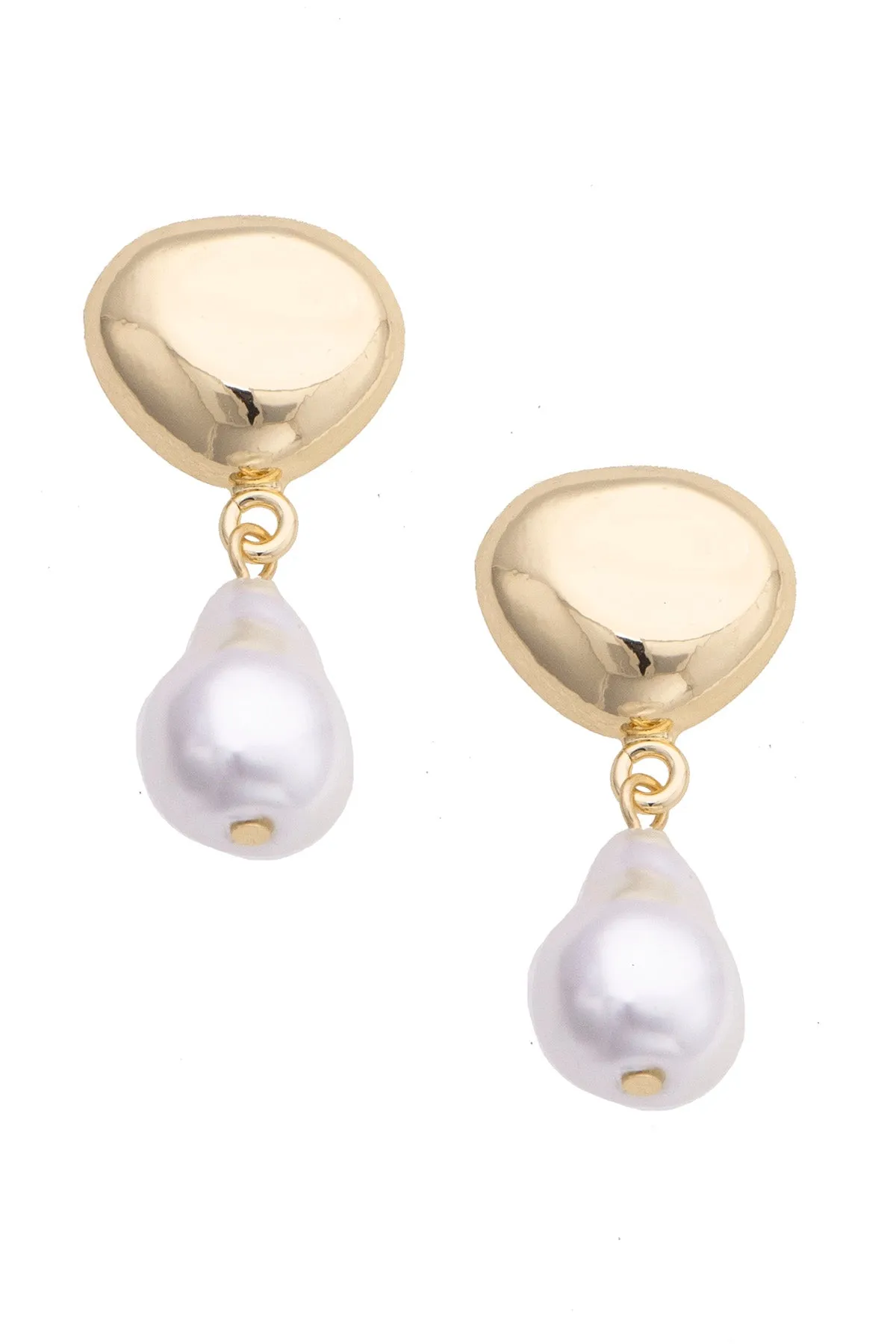 Ellison Organic Pearl Earrings in Shiny Gold sold by Canvas Style