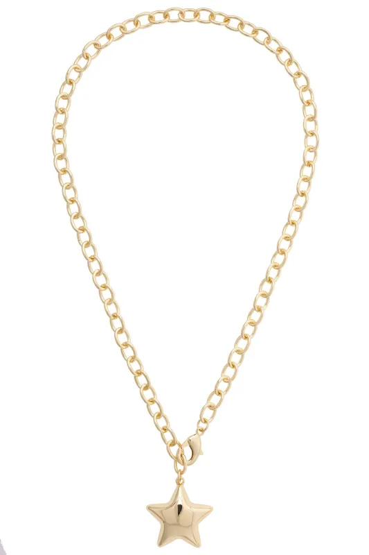 Bessie Puffy Star Convertible Necklace in Shiny Gold made by Canvas Style