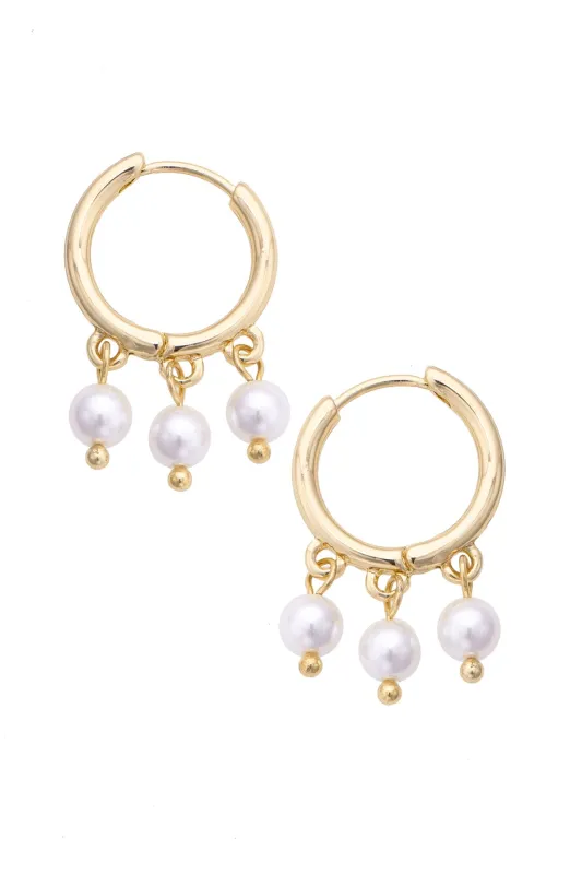 Florence Pearl Drip Hoop Earrings in Shiny Gold made by Canvas Style