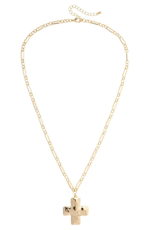 Haley Hammered Cross Necklace in Shiny Gold made by Canvas Style