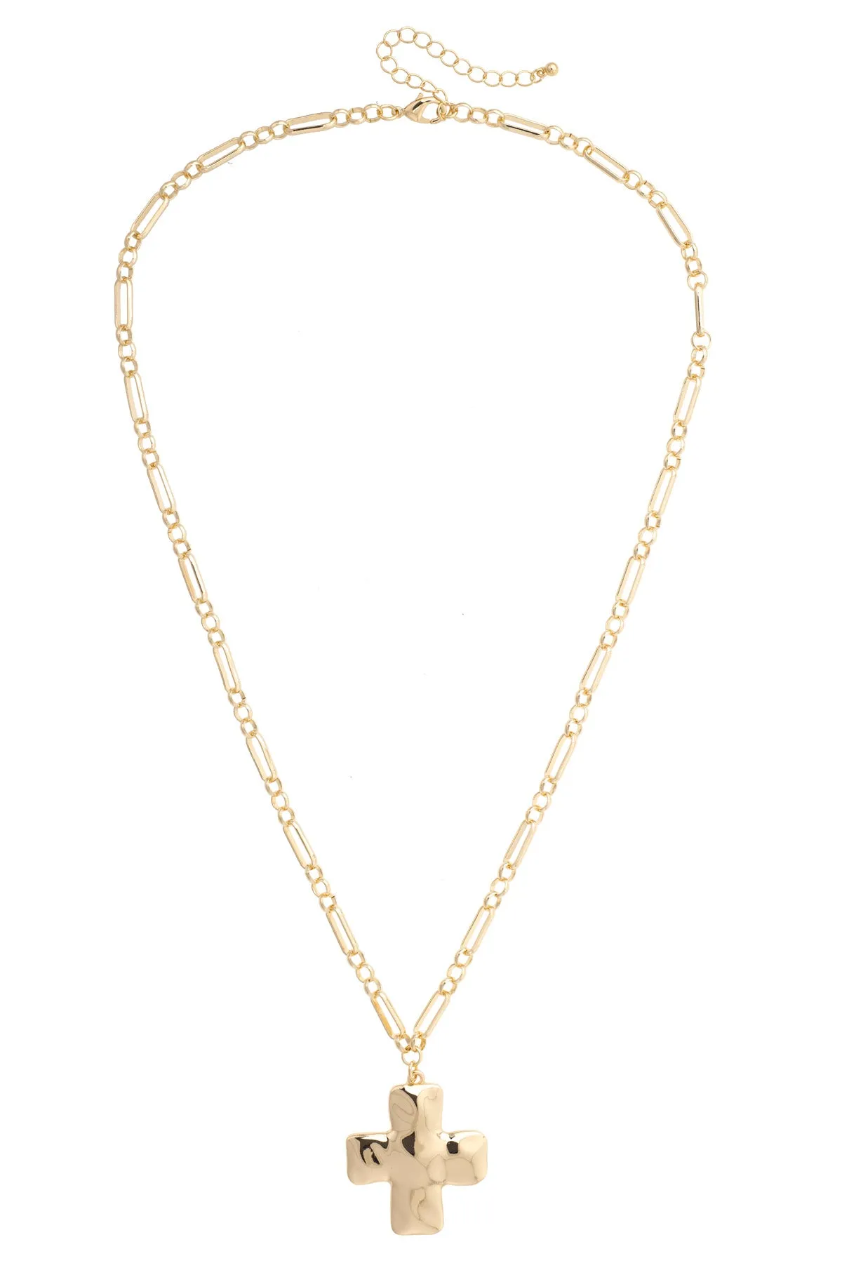 Haley Hammered Cross Necklace in Shiny Gold sold by Canvas Style