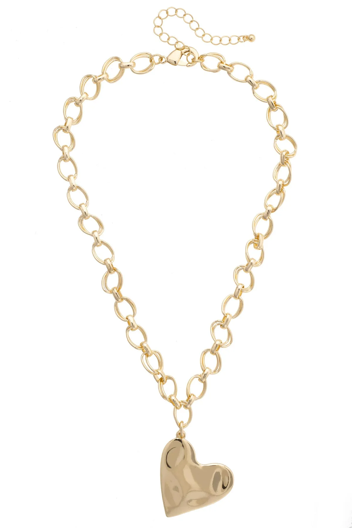Elise Hammered Heart Cable Chain Necklace in Shiny Gold sold by Canvas Style