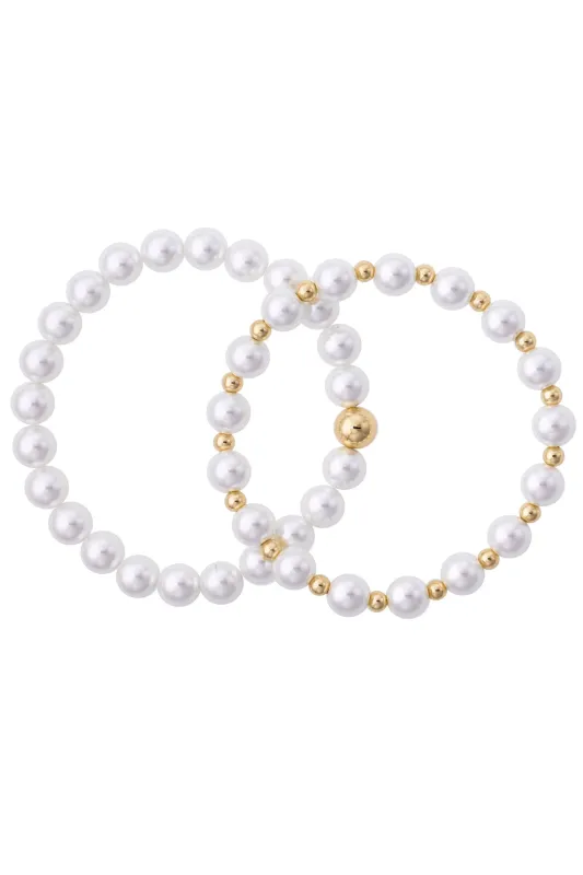Perkins Pearl Beaded Stretch Bracelet Set of 2 in Ivory made by Canvas Style