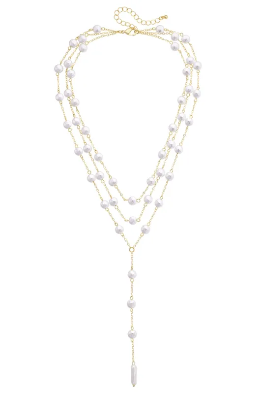 Esmeralda Layered Pearl Lariat Necklace in Ivory made by Canvas Style