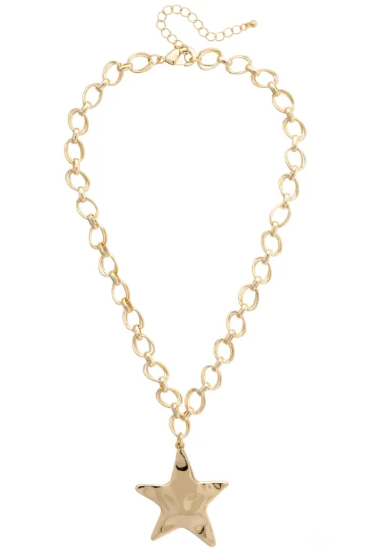 Elise Hammered Star Cable Chain Necklace in Shiny Gold made by Canvas Style