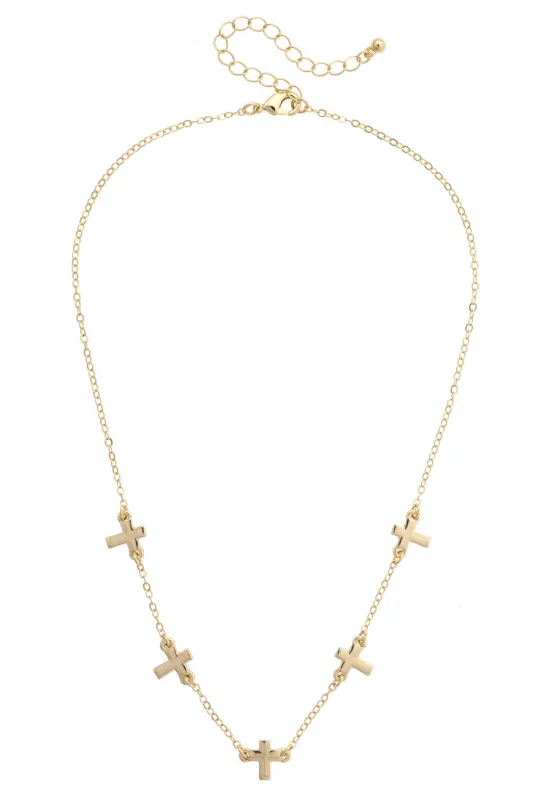 Sarah Tiny Cross Charm Necklace in Shiny Gold made by Canvas Style