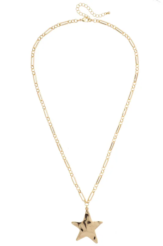 Avery Hammered Star Necklace in Shiny Gold made by Canvas Style