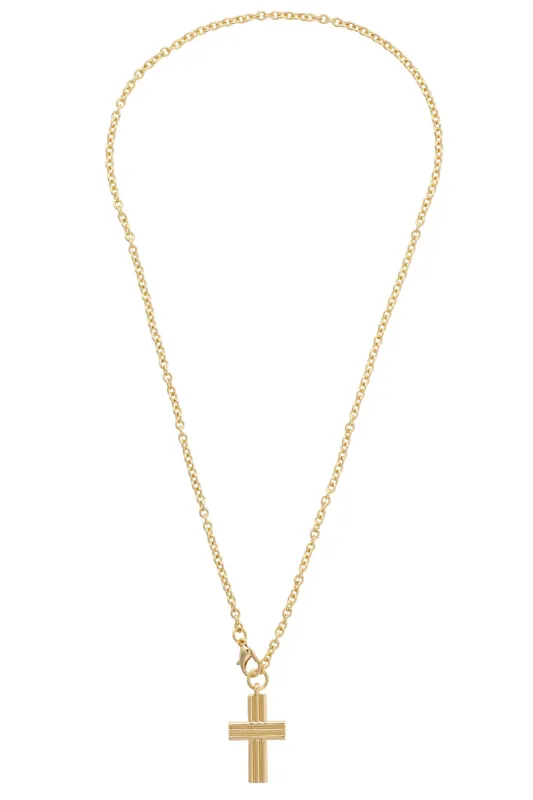 Felicia Ribbed Cross Mini Necklace in Shiny Gold made by Canvas Style