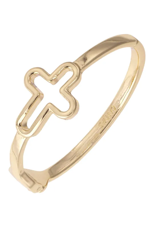Open Cross Hinge Bangle in Shiny Gold made by Canvas Style