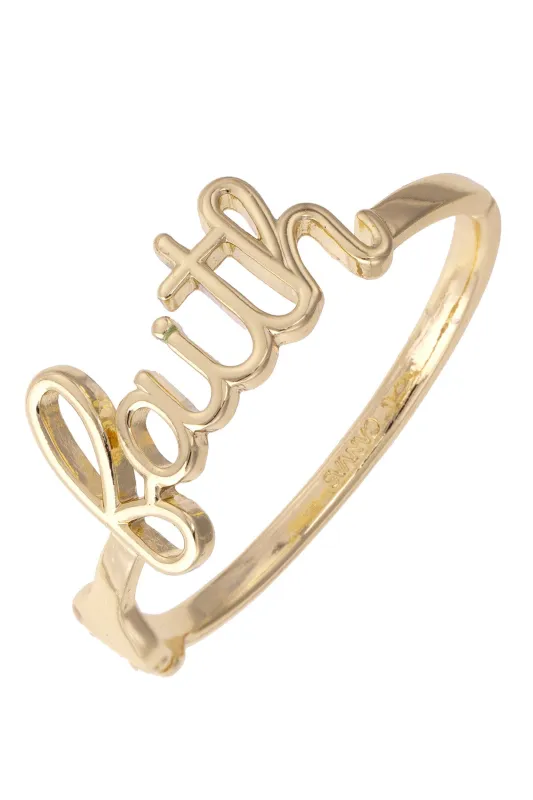 Faith Script Hinge Bangle in Shiny Gold made by Canvas Style