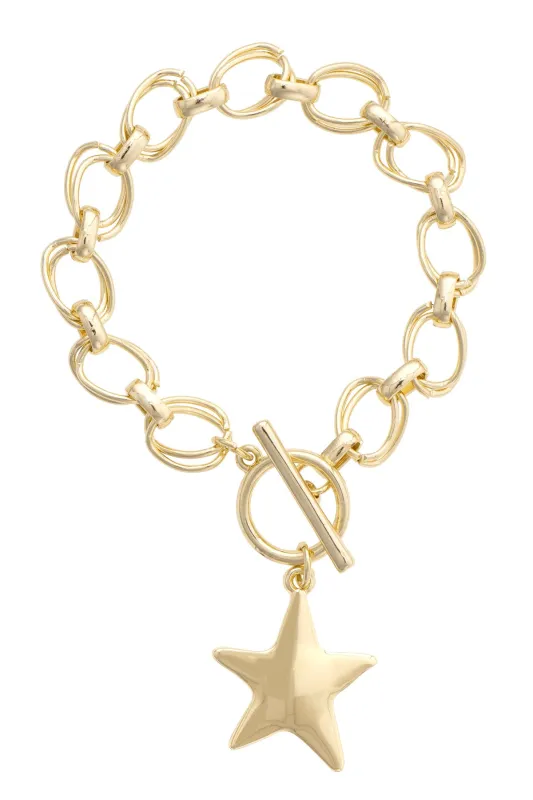 Elise Hammered Star Toggle Bracelet in Shiny Gold made by Canvas Style