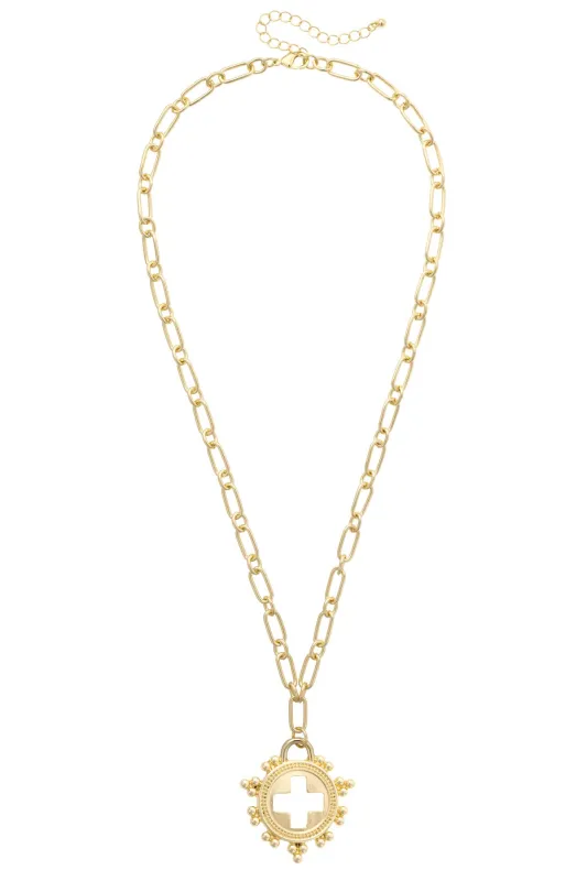 Lilah Open Cross Medallion Necklace in Shiny Gold made by Canvas Style