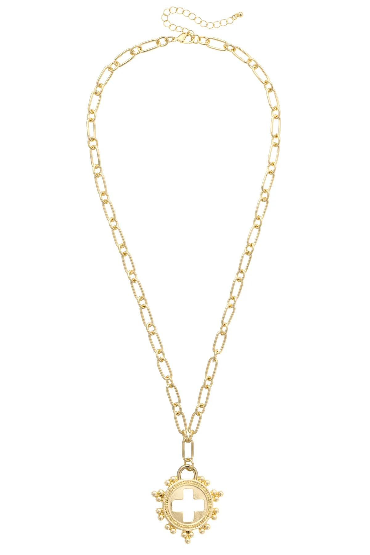 Lilah Open Cross Medallion Necklace in Shiny Gold sold by Canvas Style