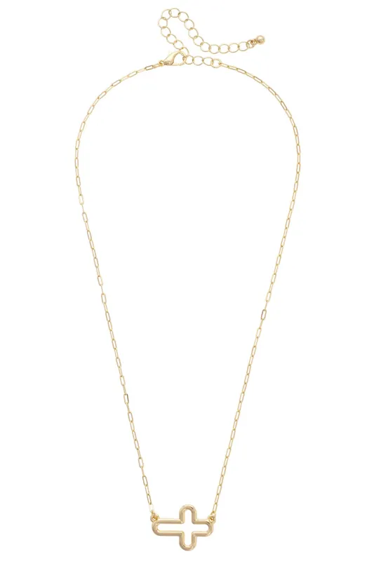 Foster Open Sideways Cross Necklace in Shiny Gold made by Canvas Style