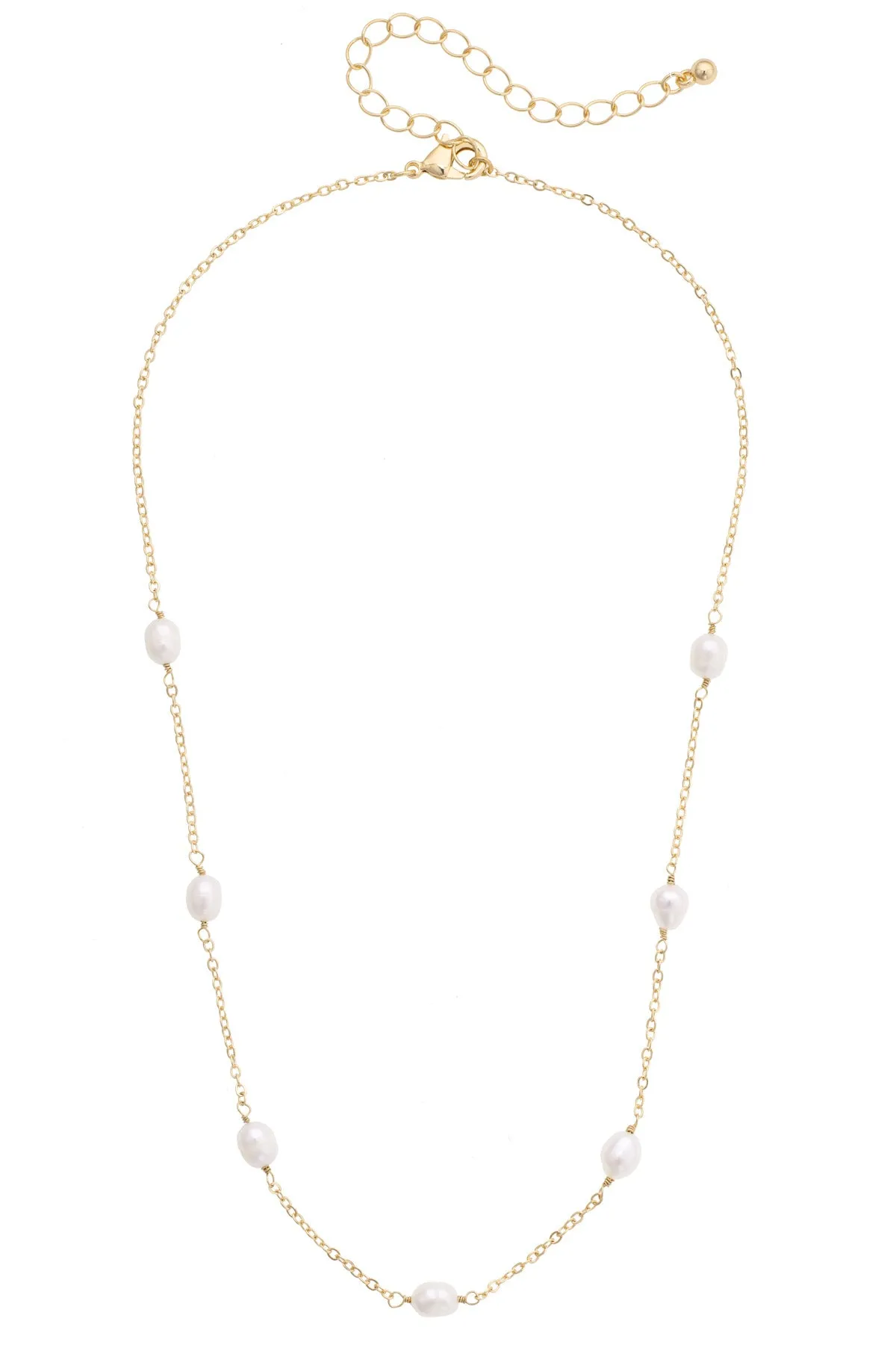 Celia Delicate Pearl Necklace in Shiny Gold sold by Canvas Style