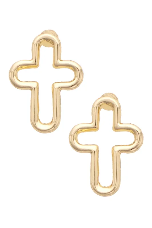 Foster Open Cross Stud Earrings in Shiny Gold made by Canvas Style