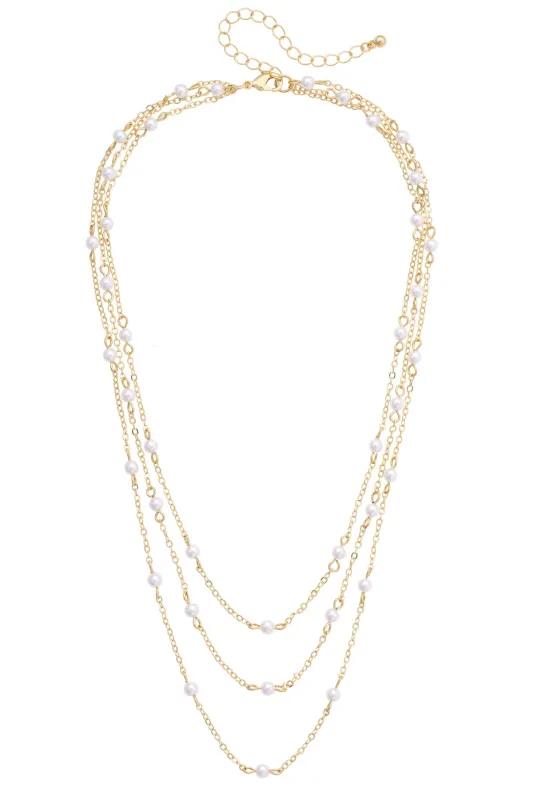 Florence Pearl Drip Layered Necklace in Shiny Gold made by Canvas Style