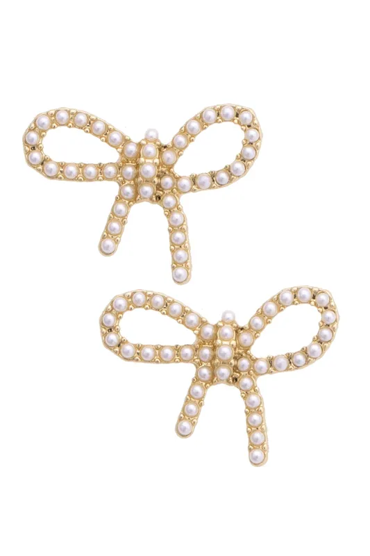 Naomi Pearl Studded Bow Earrings in Ivory made by Canvas Style