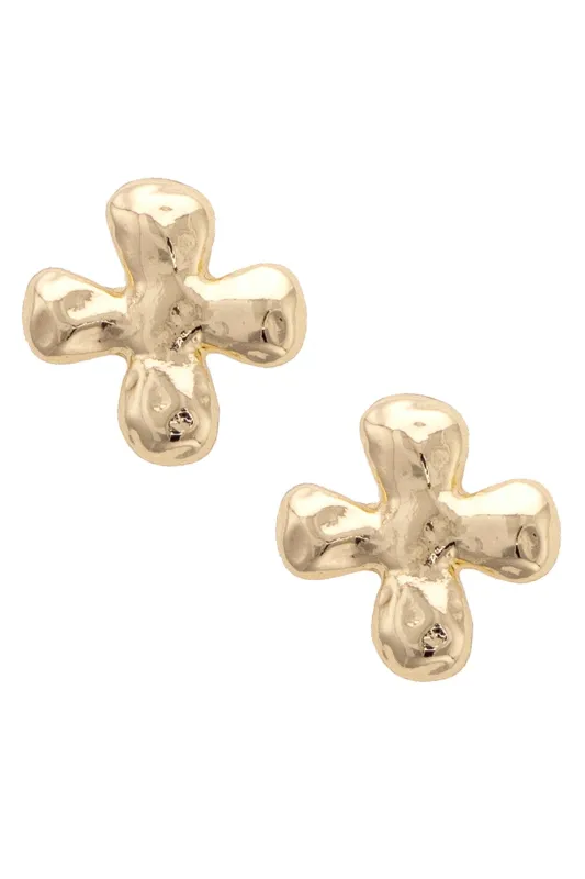 Camila Hammered Cross Stud Earrings in Shiny Gold made by Canvas Style