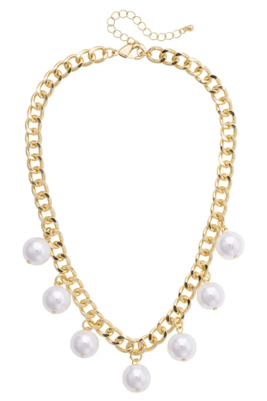 Maribel Pearl Statement Chain Necklace in Shiny Gold made by Canvas Style