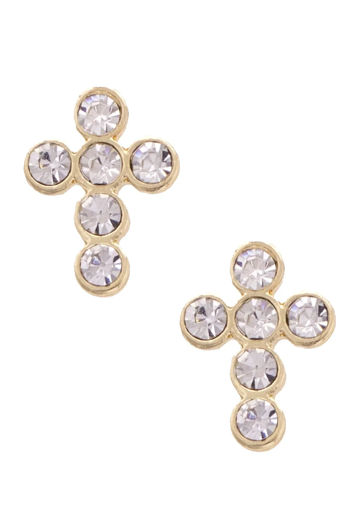Elizabeth Pave Cross Stud Earrings in Shiny Gold sold by Canvas Style