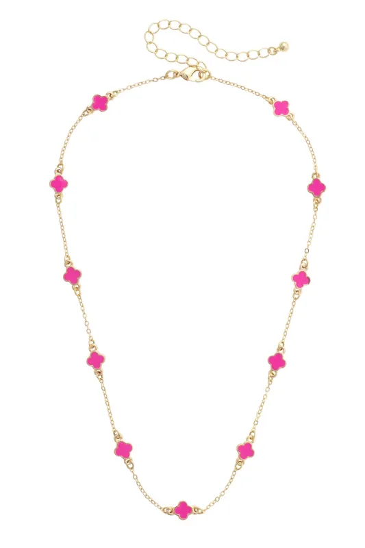 Margaret Dainty Clover Necklace in Pink made by Canvas Style