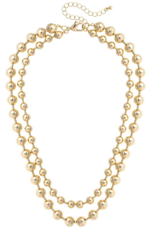 Macie Layered Ball Bead Necklace in Shiny Gold made by Canvas Style