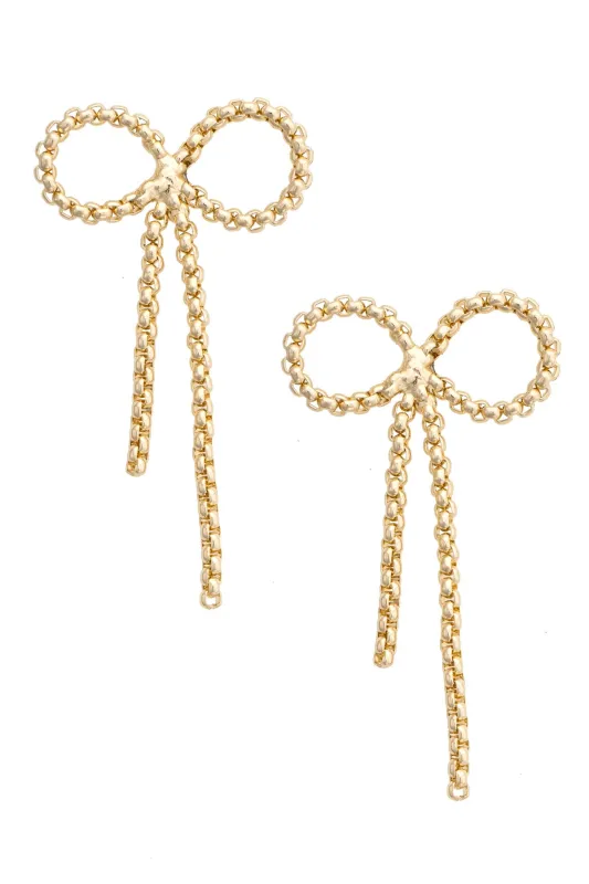 Joleen Bow Chain Earrings in Shiny Gold made by Canvas Style