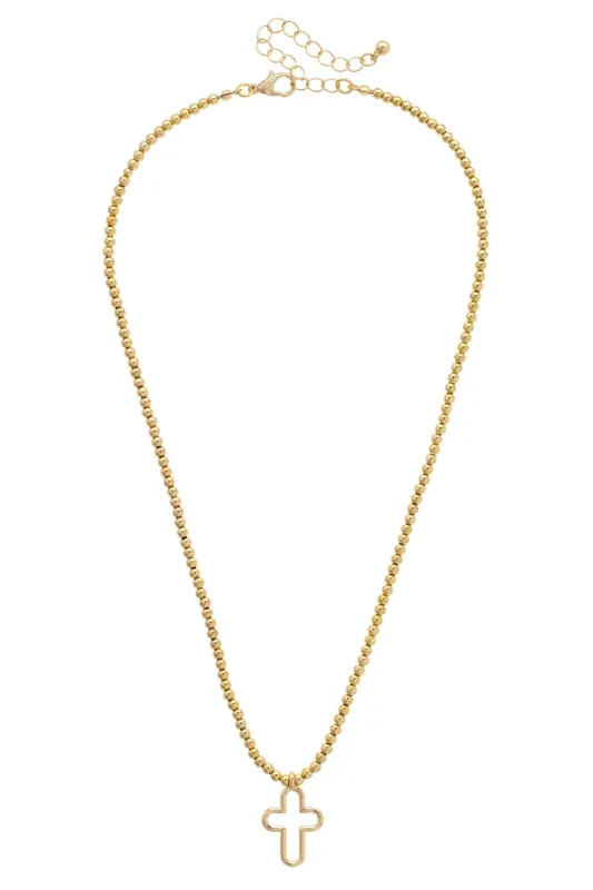 Foster Open Cross Ball Bead Necklace in Shiny Gold made by Canvas Style