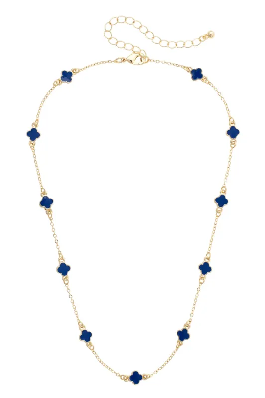 Margaret Dainty Clover Necklace in Navy made by Canvas Style