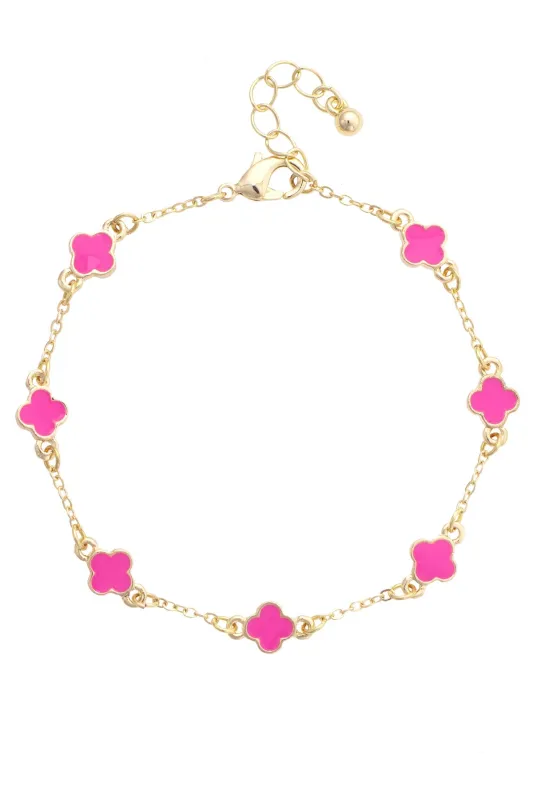 Margaret Dainty Clover Bracelet in Pink made by Canvas Style