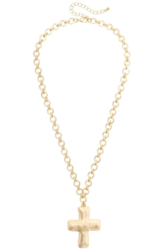 Cici Hammered Cross Necklace in Shiny Gold made by Canvas Style
