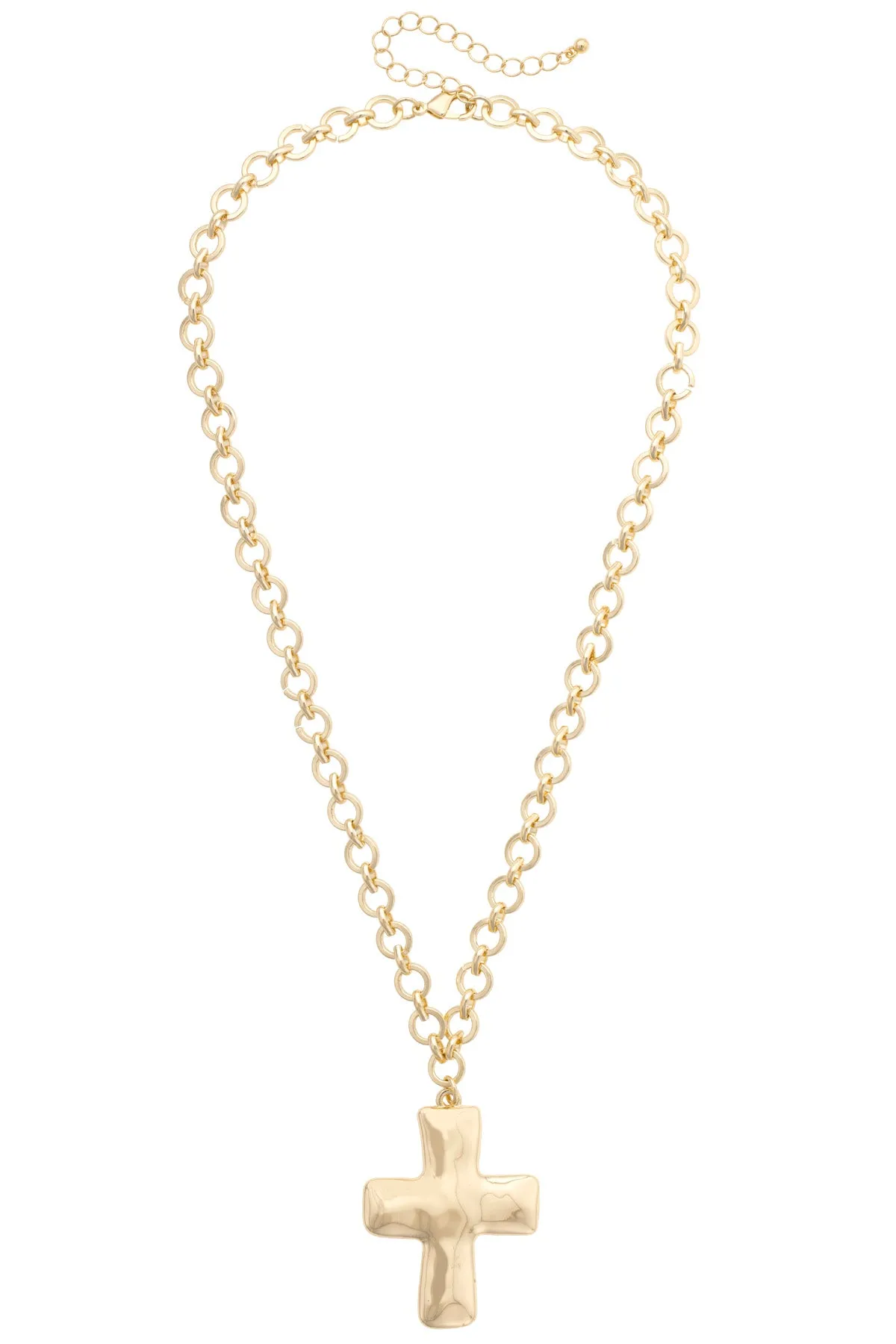 Cici Hammered Cross Necklace in Shiny Gold sold by Canvas Style