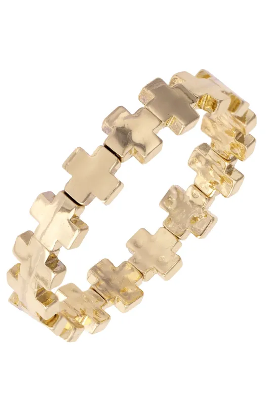 Edith Square Cross Stretch Bracelet in Shiny Gold made by Canvas Style