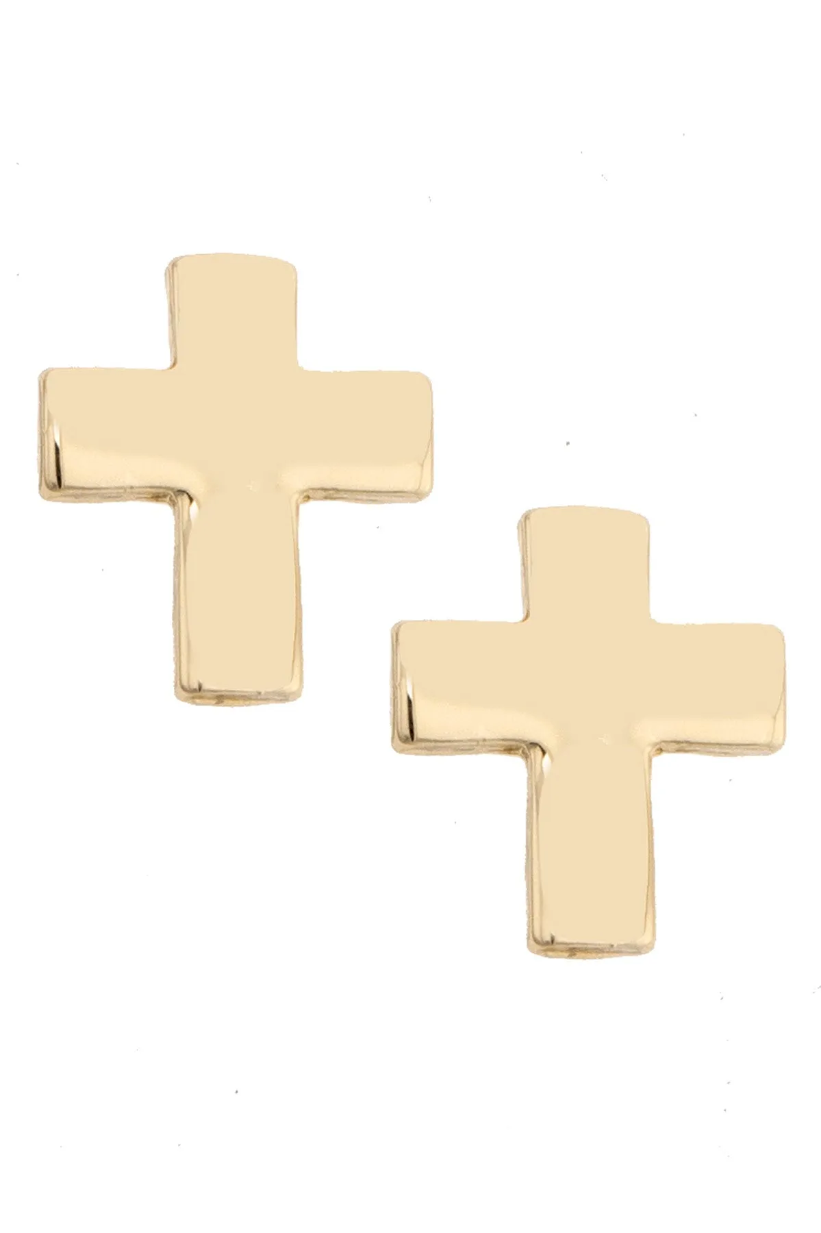 Lesley Puffy Cross Stud Earrings in Shiny Gold sold by Canvas Style