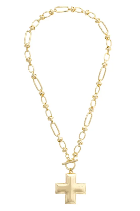 Macy Square Cross Toggle Necklace in Shiny Gold made by Canvas Style