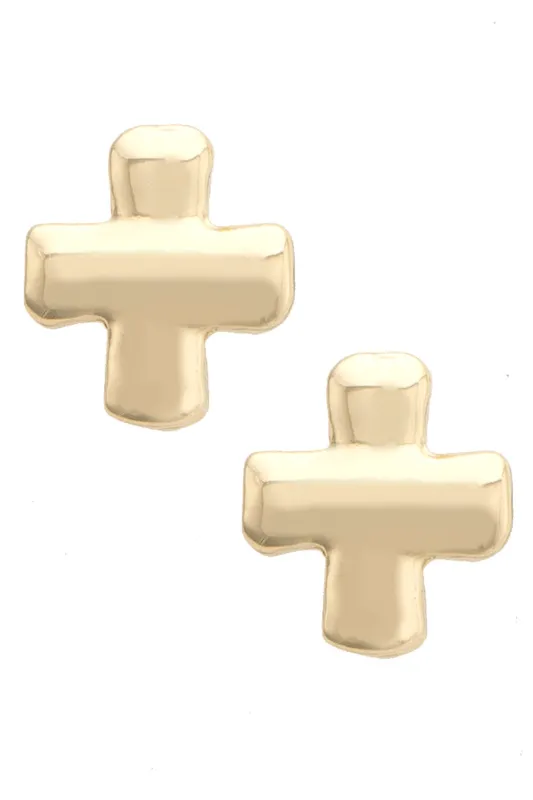 Belle Square Cross Stud Earrings in Shiny Gold made by Canvas Style
