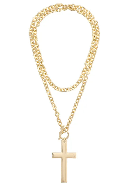 Charlotte Cross Toggle Front Necklace in Shiny Gold made by Canvas Style