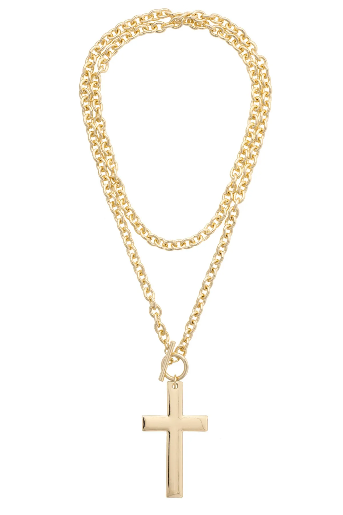 Charlotte Cross Toggle Front Necklace in Shiny Gold sold by Canvas Style