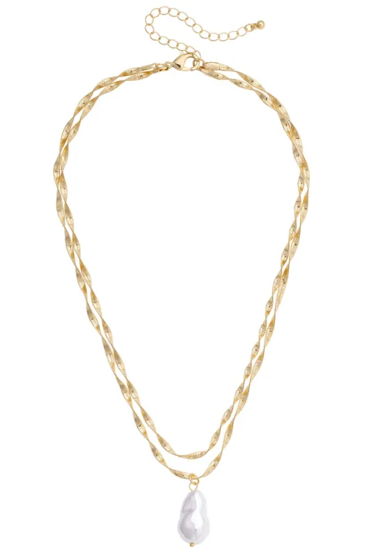 Alexandria Layered Pearl Pendant Necklace in Shiny Gold made by Canvas Style