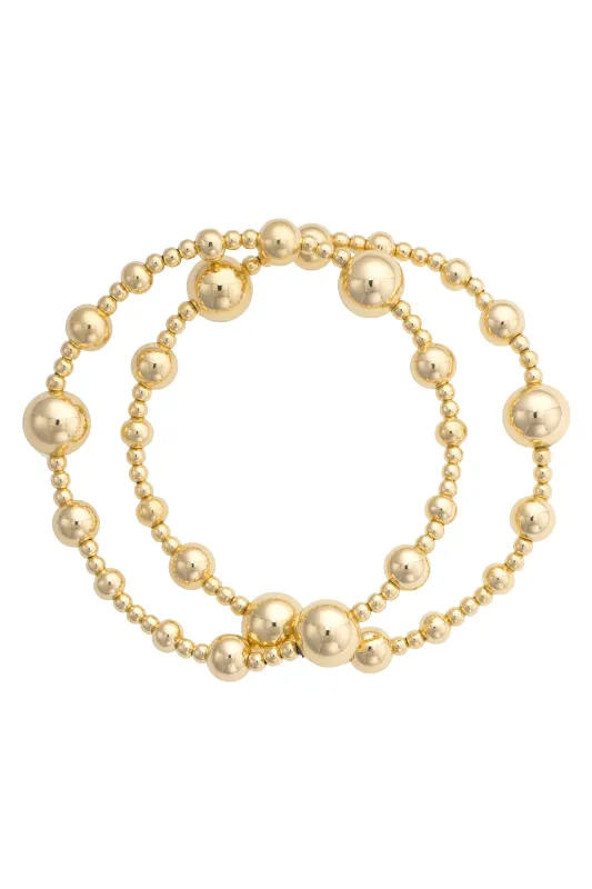 Marissa Ball Bead Bracelet Set of 2 in Shiny Gold made by Canvas Style