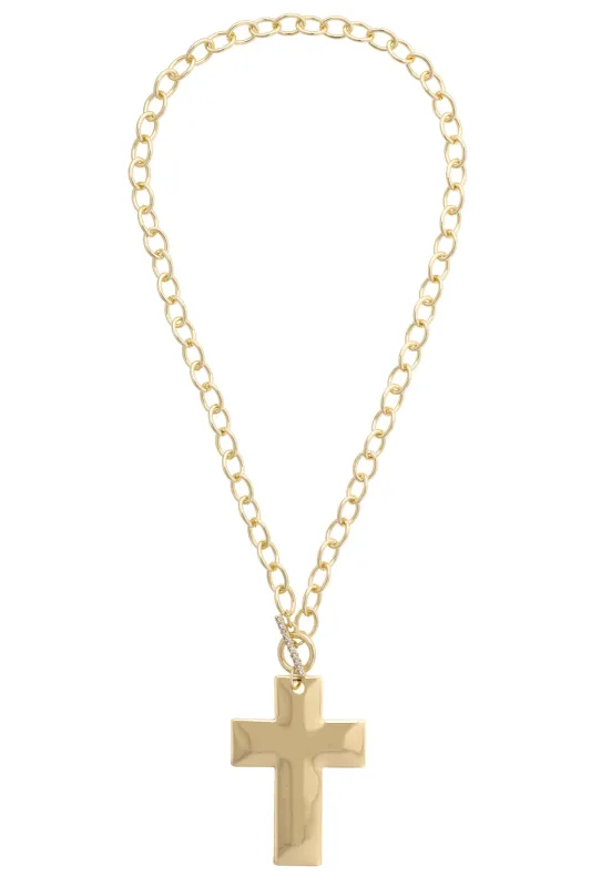 Lizzie Cross Toggle Necklace in Shiny Gold made by Canvas Style