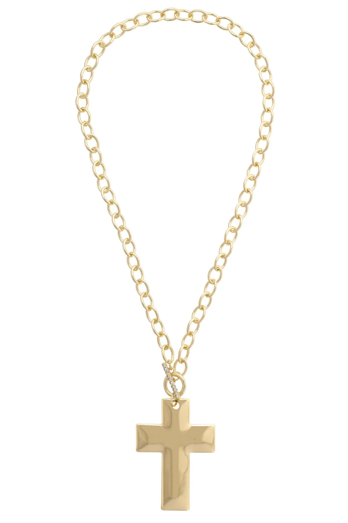 Lizzie Cross Toggle Necklace in Shiny Gold sold by Canvas Style