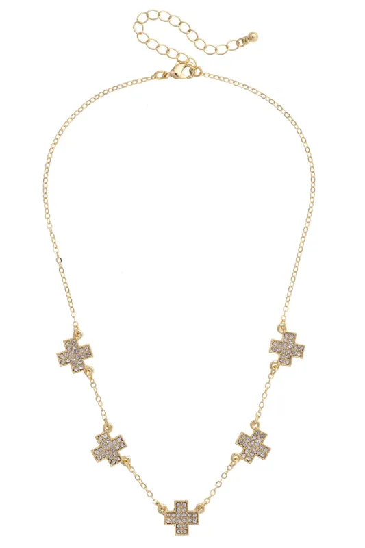 Natalie Pave Cross Necklace in Shiny Gold made by Canvas Style