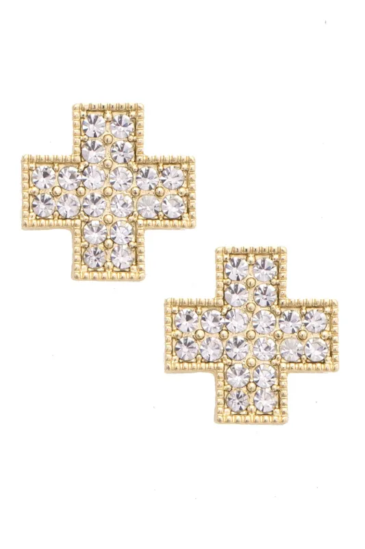 Kenna Pave Square Cross Earrings in Shiny Gold made by Canvas Style
