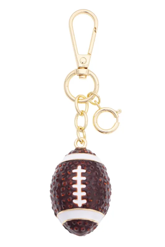 3-D Football Embellished Bag Charm in Brown & White made by Canvas Style